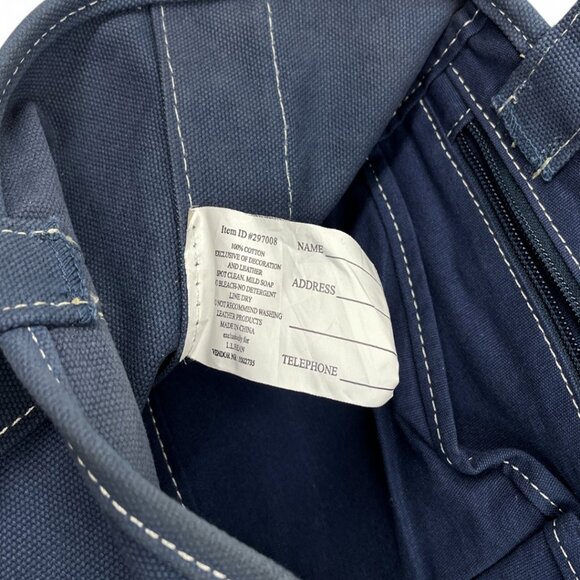 L.L. Bean Blue Cotton Canvas Leather Tote Bag Women's Multiple Pockets - Picture 9 of 9